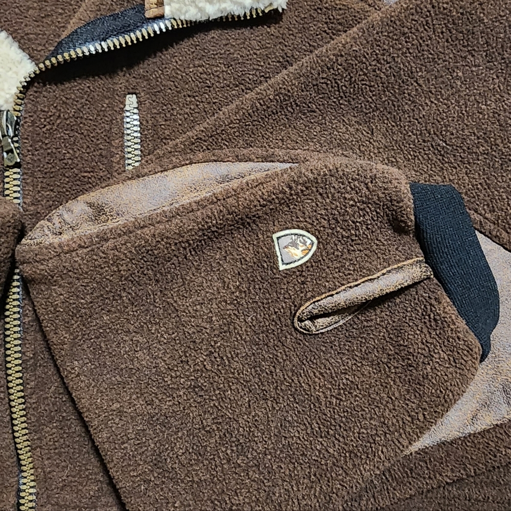 Kuhl Men's Alpenwurx Brown Full Zip Sherpa Collar Faux Leather Fleece Jacket XL - Picture 7 of 11
